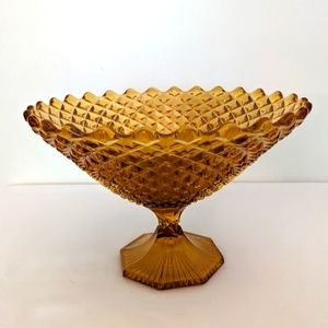 Vintage Westmoreland Glass Octagon Foot Round Amber Compote 5 Inch